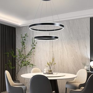 Lustra LED Suspendata Cu Telecomanda, 3 Tipuri De Lumina, Inaltime Reglabila, 240W, Negru Elit's