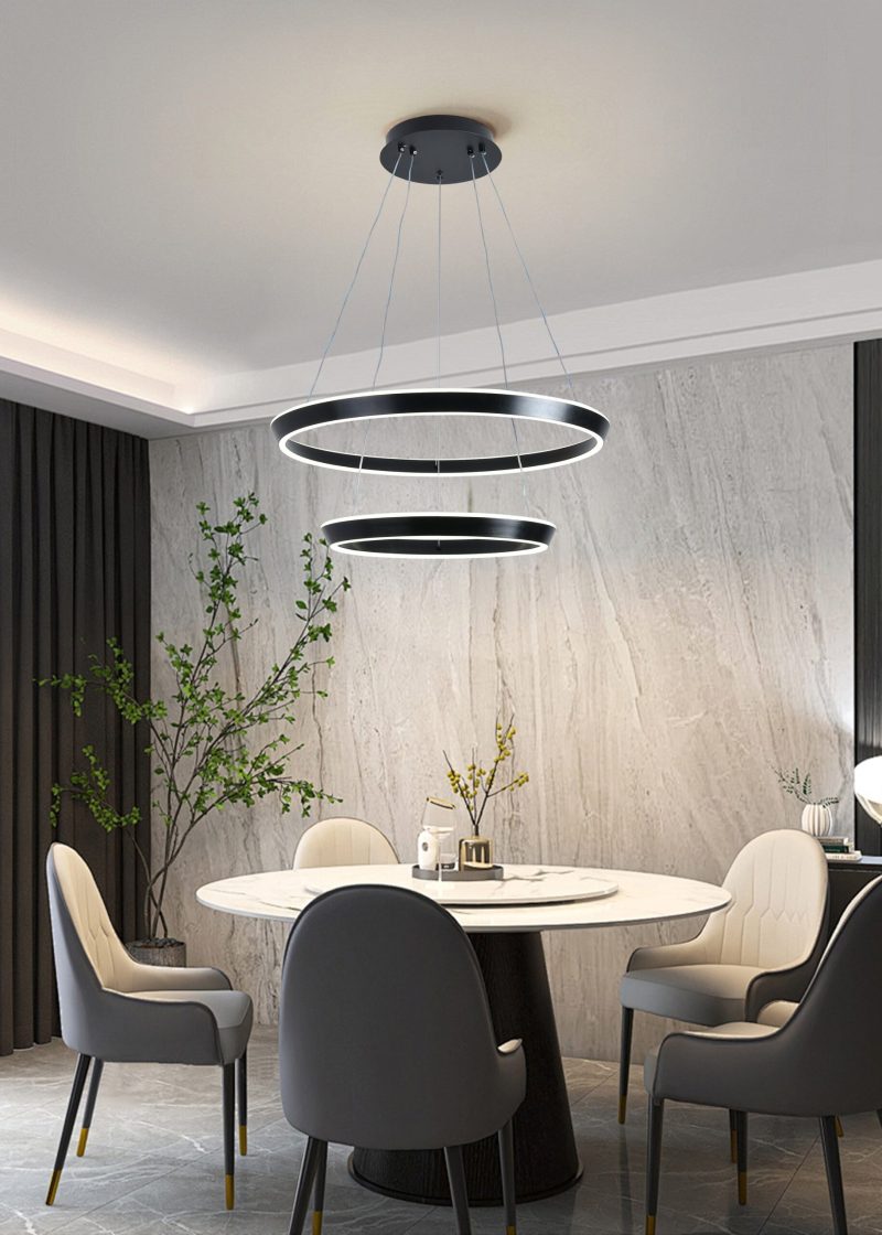 Lustra LED Suspendata Cu Telecomanda, 3 Tipuri De Lumina, Inaltime Reglabila, 240W, Negru Elit's