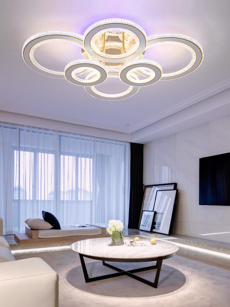 Lustra LED Cu Telecomanda, 3 Tipuri De Lumina Plus Lumina RGB, Intensitate Reglabila, 318W, Auriu Elit's