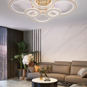 Lustra LED Cu Telecomanda, 3 Tipuri De Lumina Plus Lumina RGB, Intensitate Reglabila, 318W, Auriu Elit's