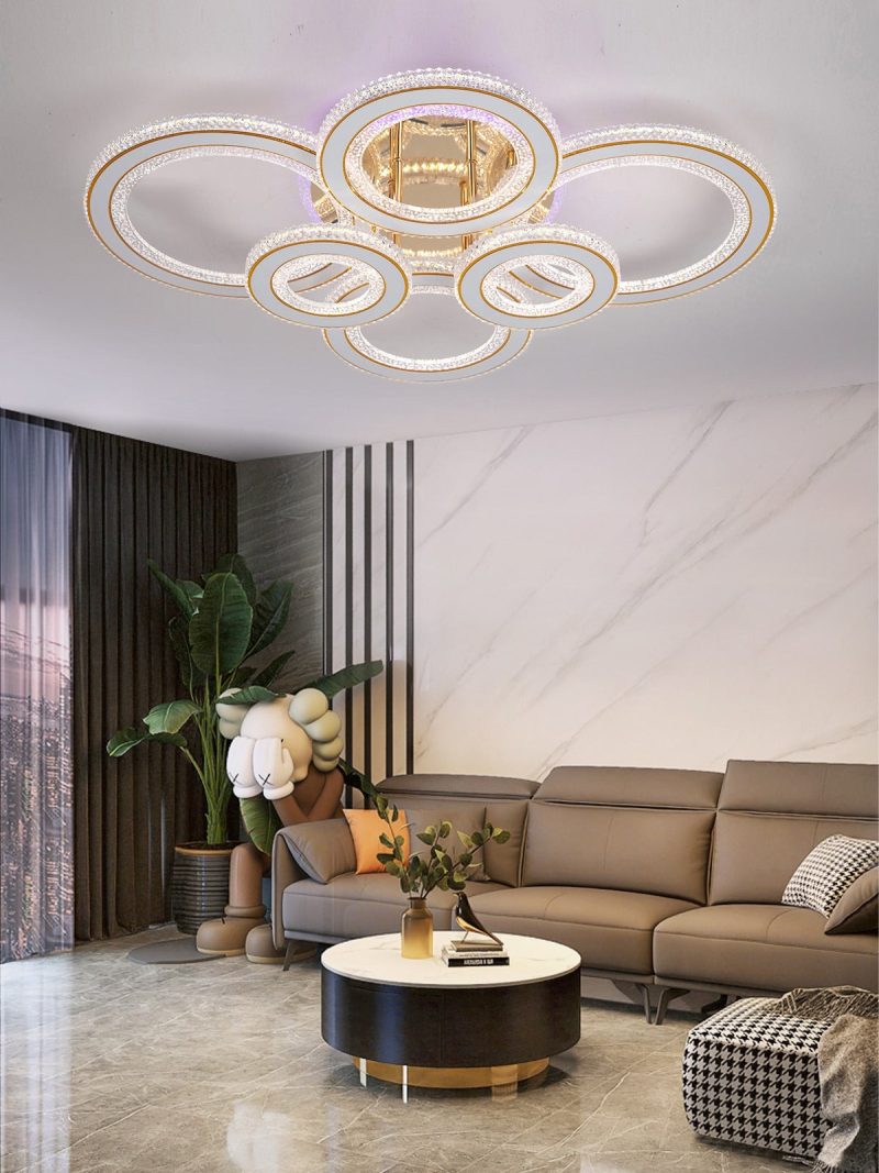 Lustra LED Cu Telecomanda, 3 Tipuri De Lumina Plus Lumina RGB, Intensitate Reglabila, 318W, Auriu Elit's