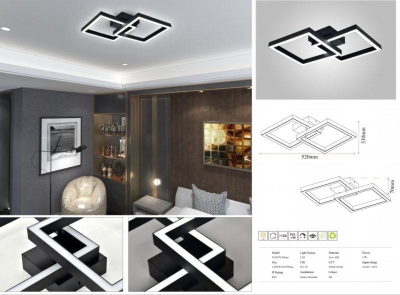 Lustra LED cu Telecomanda,Elit's 3 Tipuri de Lumina, Intensitate Reglabila, 37W, Negru