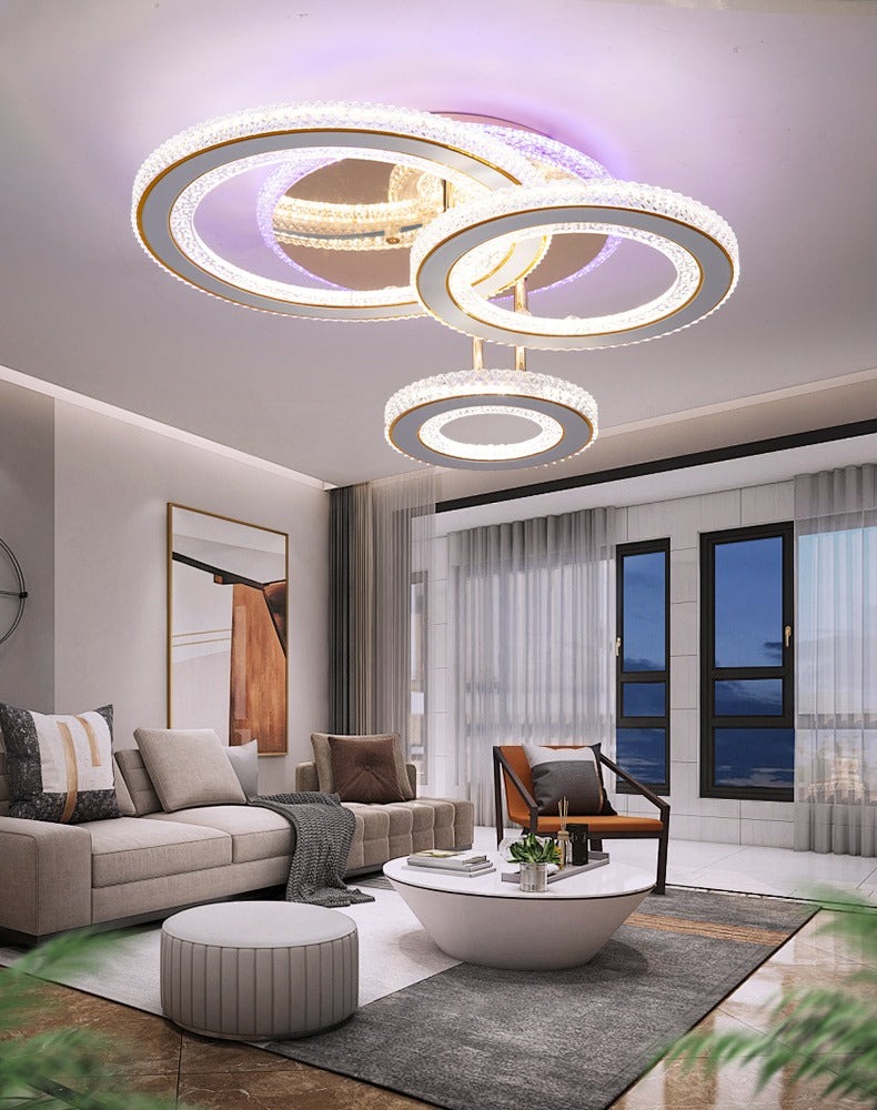 Lustra LED Cu Telecomanda, 3 Tipuri De Lumina Plus Lumina RGB, Intensitate Reglabila, 174W, Auriu Elit's