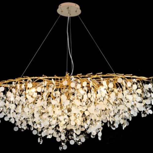 Candelabru Eva Cristal,10 Becuri E14, Auriu Elit's