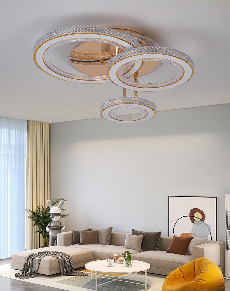 Lustra LED Cu Telecomanda, 3 Tipuri De Lumina Plus Lumina RGB, Intensitate Reglabila, 174W, Auriu Elit's