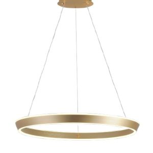 Lustra LED Suspendata Cu Telecomanda, 3 Tipuri De Lumina, Inaltime Reglabila, 160W, Auriu Elit's