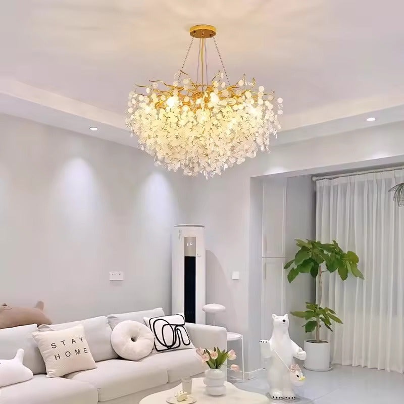 Candelabru Eva Cristal,6 Becuri E14, 60cm, Auriu Elit's