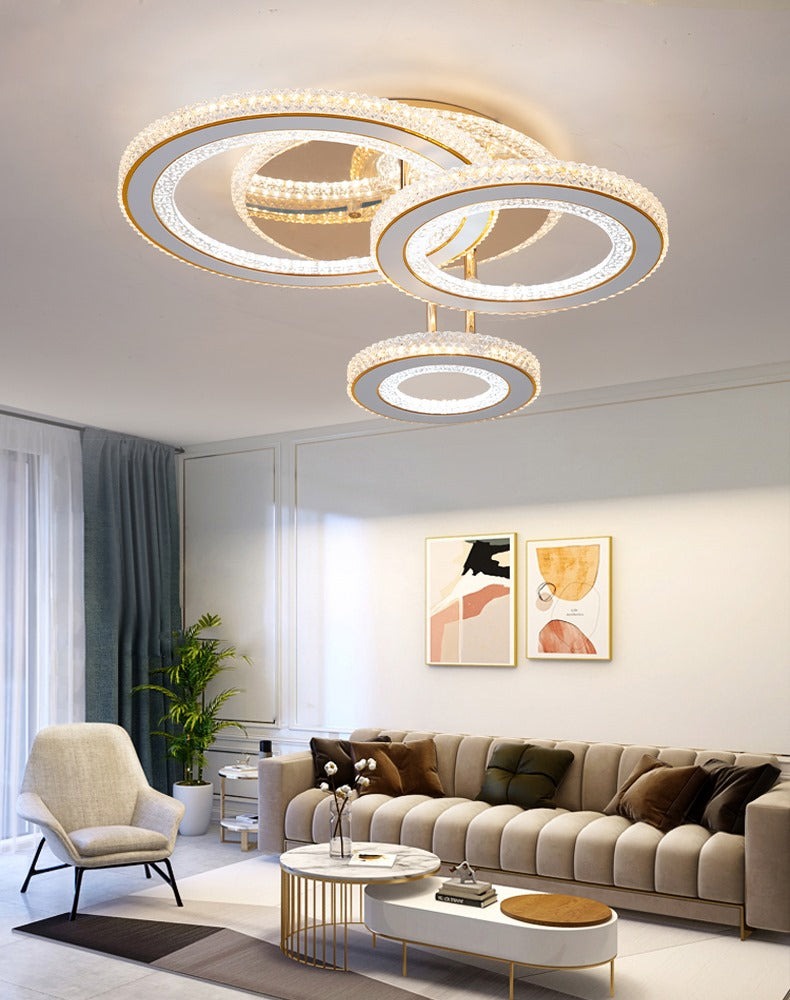 Lustra LED Cu Telecomanda, 3 Tipuri De Lumina Plus Lumina RGB, Intensitate Reglabila, 174W, Auriu Elit's
