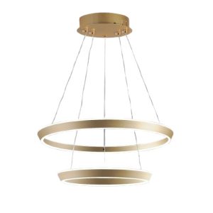 Lustra LED Suspendata Cu Telecomanda, 3 Tipuri De Lumina, Inaltime Reglabila, 240W, Auriu Elit's