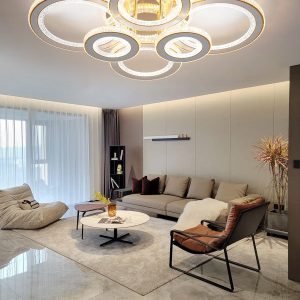Lustra LED Cu Telecomanda, 3 Tipuri De Lumina Plus Lumina RGB, Intensitate Reglabila, 318W, Auriu Elit's