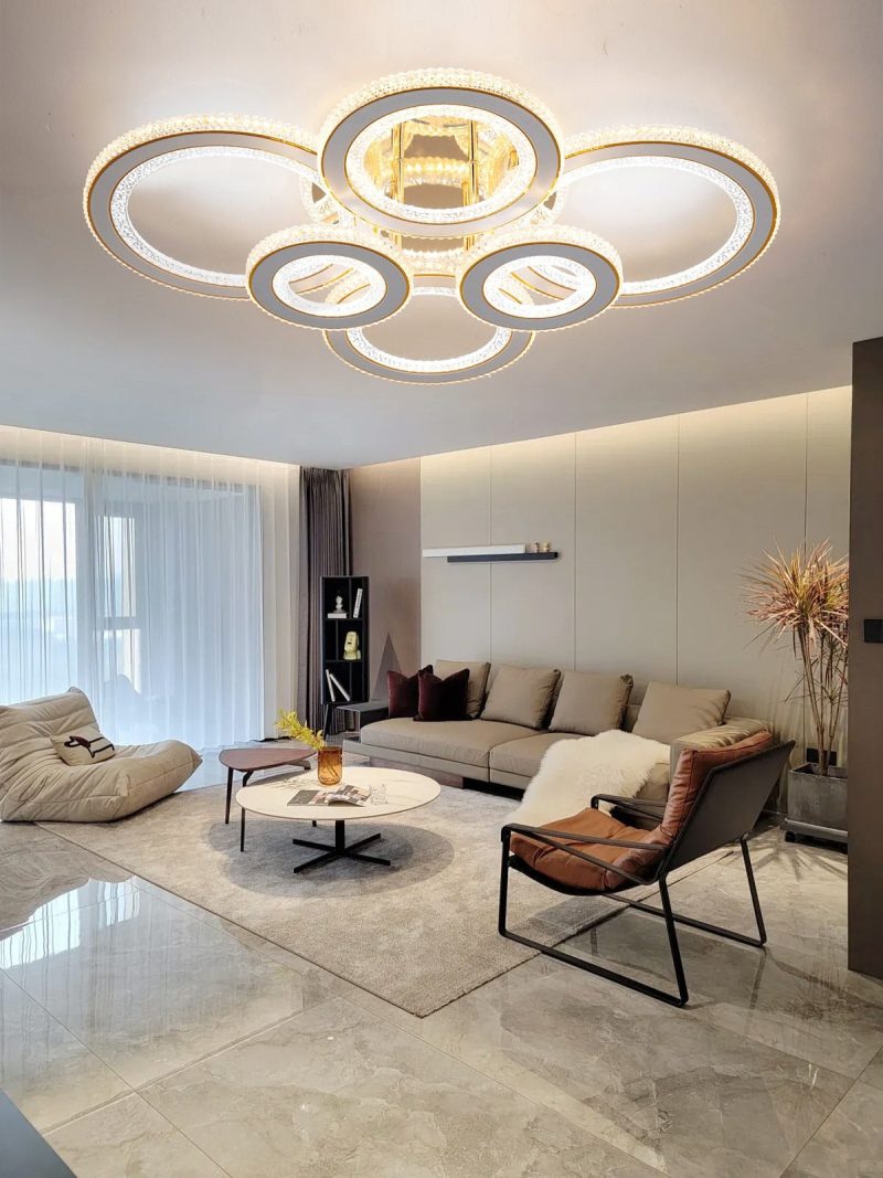 Lustra LED Cu Telecomanda, 3 Tipuri De Lumina Plus Lumina RGB, Intensitate Reglabila, 318W, Auriu Elit's
