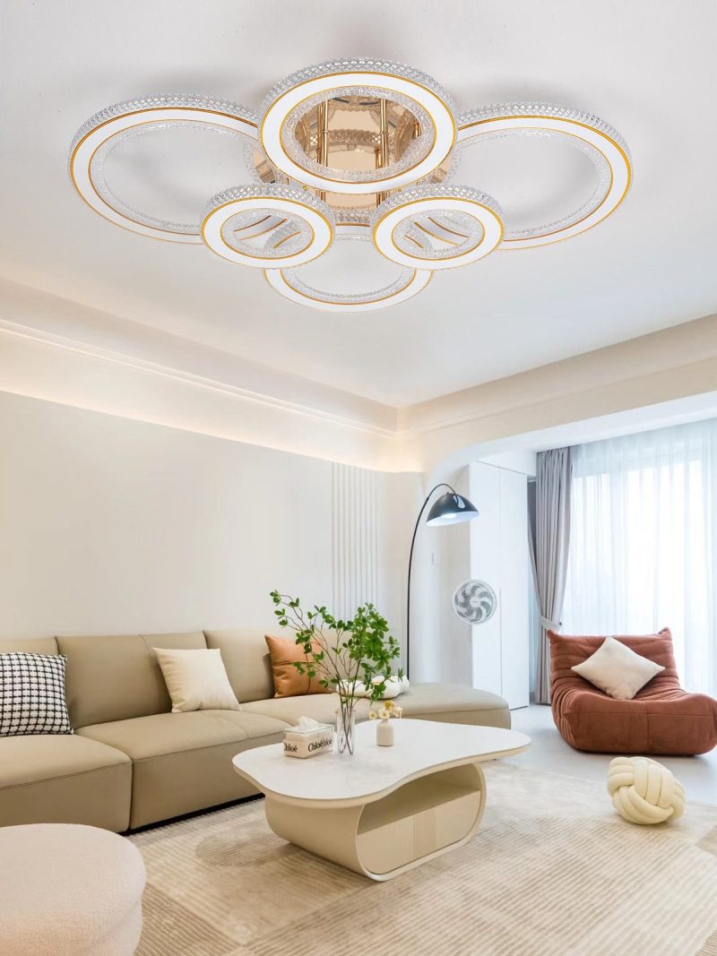 Lustra LED Cu Telecomanda, 3 Tipuri De Lumina Plus Lumina RGB, Intensitate Reglabila, 318W, Auriu Elit's