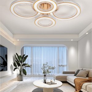 Lustra LED Cu Telecomanda, 3 Tipuri De Lumina Plus Lumina RGB, Intensitate Reglabila, 186W, Auriu Elit's