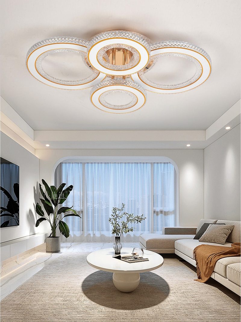 Lustra LED Cu Telecomanda, 3 Tipuri De Lumina Plus Lumina RGB, Intensitate Reglabila, 186W, Auriu Elit's
