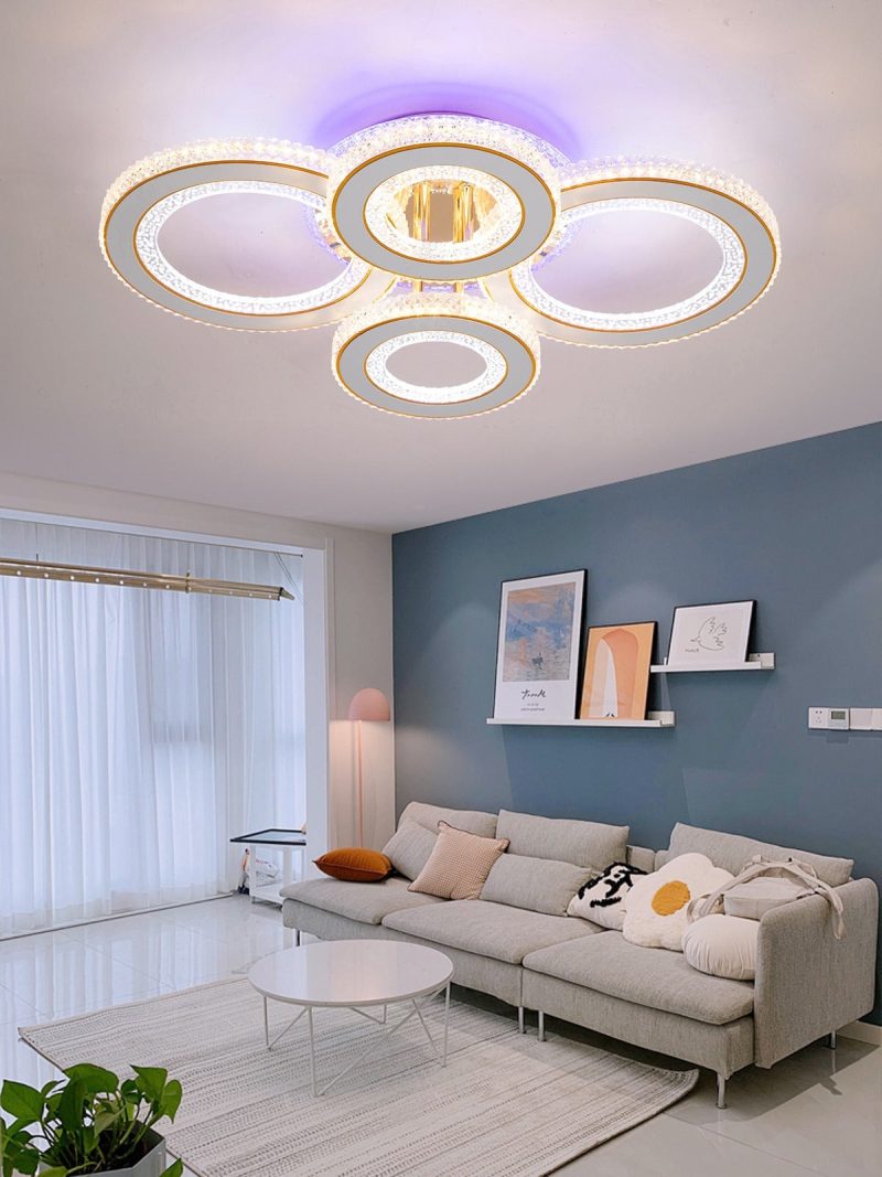 Lustra LED Cu Telecomanda, 3 Tipuri De Lumina Plus Lumina RGB, Intensitate Reglabila, 186W, Auriu Elit's