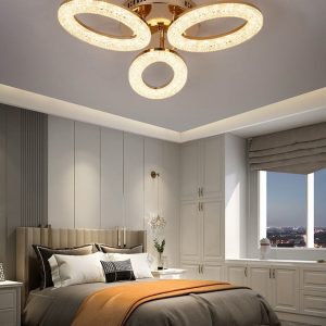 Lustra LED Cu Telecomanda, 3 Tipuri De Lumina, Intensitate Reglabila, 60W, Auriu Elit's