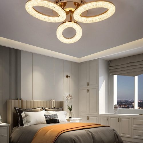 Lustra LED Cu Telecomanda, 3 Tipuri De Lumina, Intensitate Reglabila, 60W, Auriu Elit's