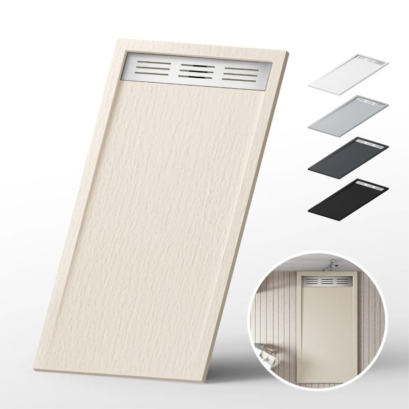 H8bb98facd61b41da81af7c70f76b300 Cadita Baie Ultraslim, 100x80 cm, cu Sifon, Culoare Crem LS Elit's