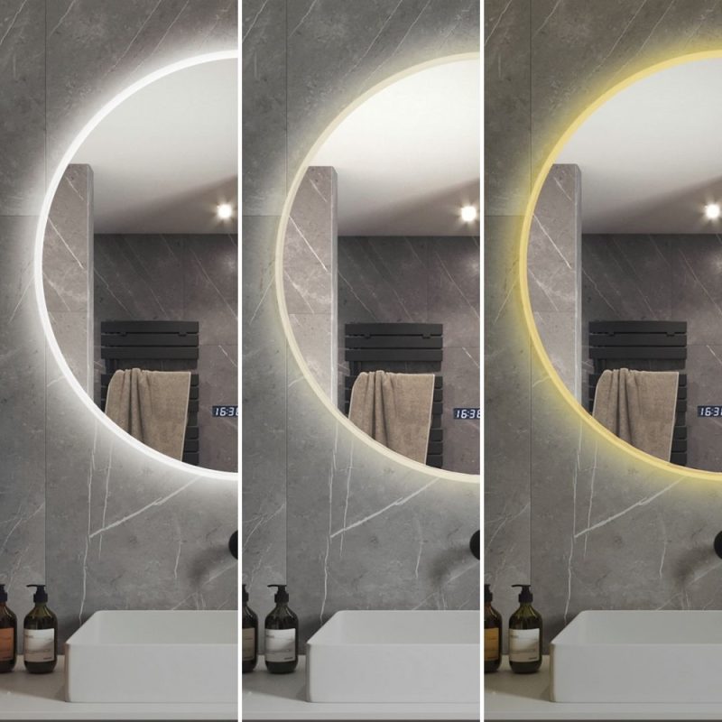 xcssdc Oglindă Baie LED și Dezaburire, Ceas, Senzor Touch, Lumina Rece, Caldă și Neutră,Elit's 80 cm, Rama Acril