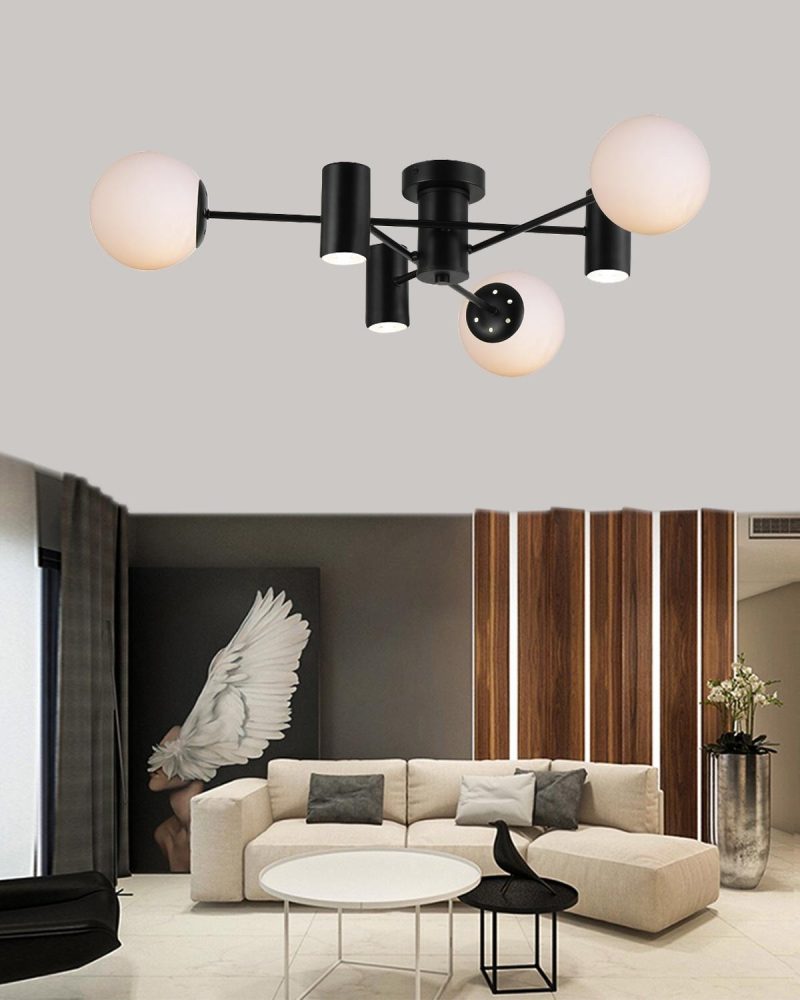Lustra Cu LED Si 3 Globuri, Negru Elit's