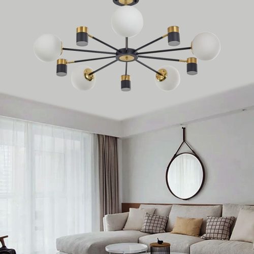 Lustra Cu LED Si 5 Globuri, Auriu Cu Negru Elit's