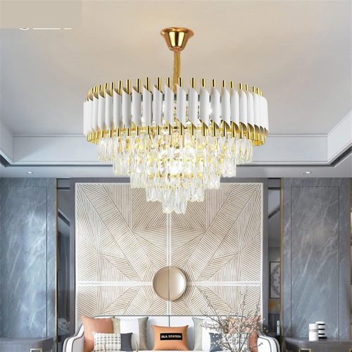 Candelabru Cristal, 12 X E27, Alb/Auriu 75cm Elit's