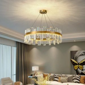 10fd0db3-e978-4bd6-be6a-082a6cb0 (1) Candelabru Textura Cristal, Metal, 100W, Auriu Elit's