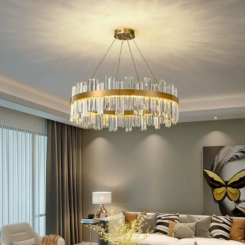 10fd0db3-e978-4bd6-be6a-082a6cb0 Candelabru LED Textura Cristal, Metal, 64W, Auriu Elit's