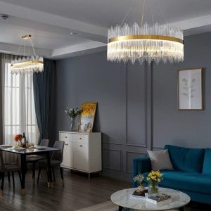 209655be-8cb8-4ea3-8823-dfc54e58 Candelabru Textura Cristal, Metal, 96W, Auriu Elit's