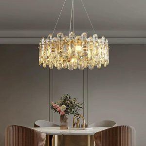 310d6ea4-4a0b-477d-9967-86b9f6ed Candelabru Textura Cristal, Metal, 10 X E14, Auriu Elit's