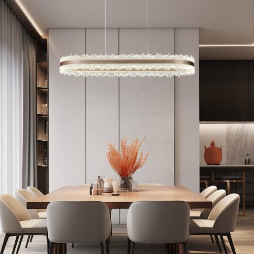Lustra Dining Suspendata Cu Telecomanda, 3 Tipuri De Lumina, Inaltime Reglabila, 200W, Maro