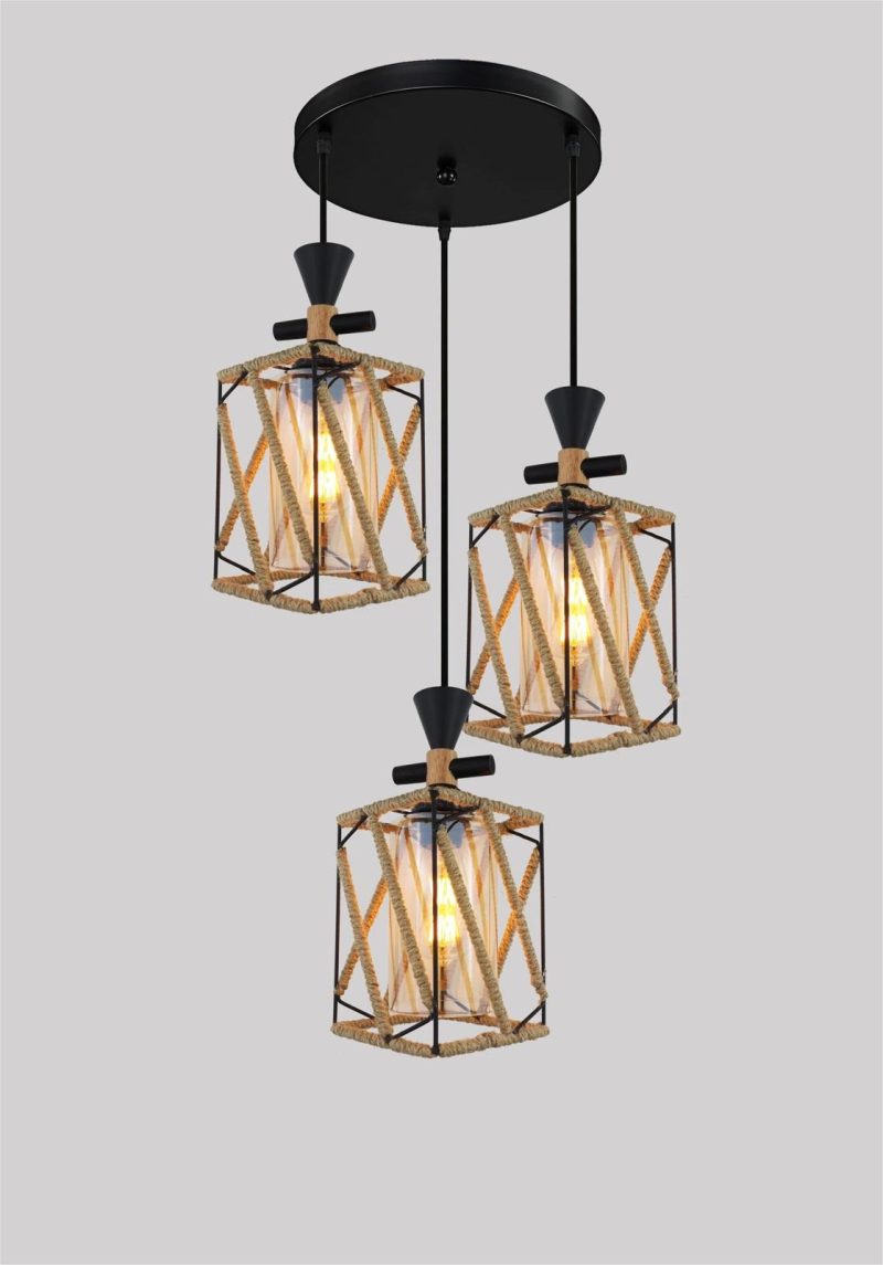 3_63e6bbb8-bb3f-4e2a-ba25-009ae8 Pendul Rustic cu Abajuri, 3 x E27, Inaltime Reglabila, Negru Elit's