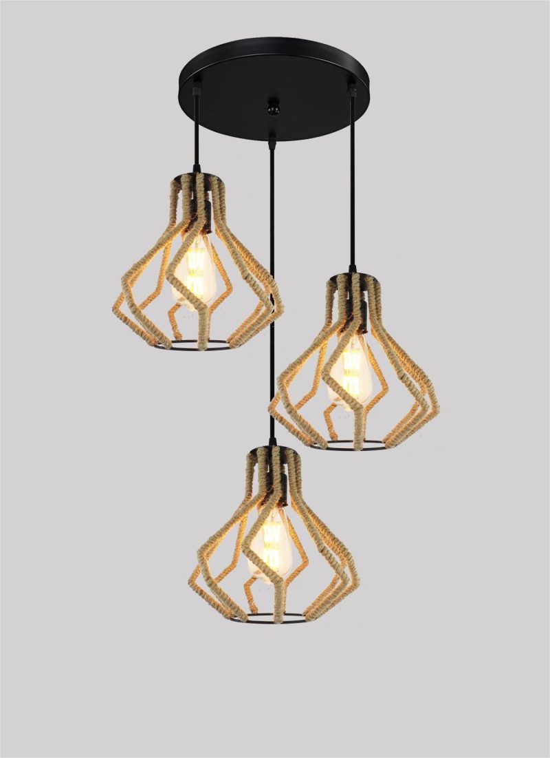 Pendul Rustic, 3 X E27, Inaltime Reglabila, Negru Elit's