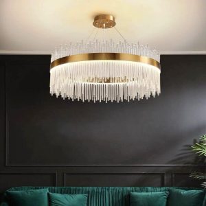 5265cee8-3cac-460f-b36e-5add0744 (1) Candelabru Textura Cristal, Metal, 96W, Auriu Elit's
