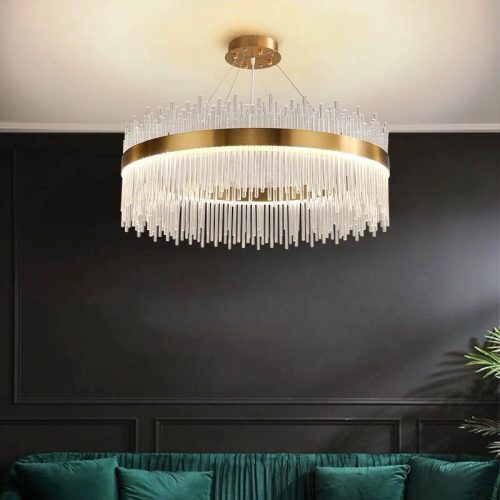 Candelabru Textura Cristal, Metal, 96W, Auriu Elit's