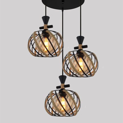 Pendul Rustic cu Abajuri, 3 x E27, Inaltime Reglabila, Negru