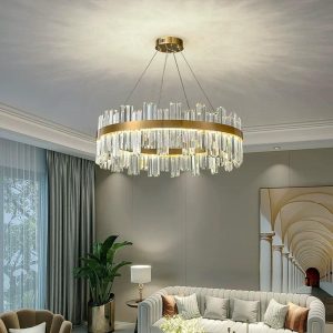 b22dcef7-34c4-46cf-950b-ce4ddc06 (1) Candelabru Textura Cristal, Metal, 100W, Auriu Elit's