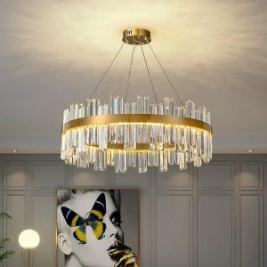 c4544a14-943a-4a0c-a686-73ee9ec4 Candelabru LED Textura Cristal, Metal, 64W, Auriu Elit's