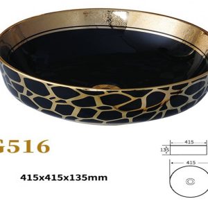 Lavoar Ceramic Premium, Rotund Gold -Negru,41cm Elit's