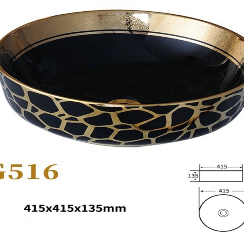 Lavoar Ceramic Premium, Rotund Gold -Negru,41cm Elit's