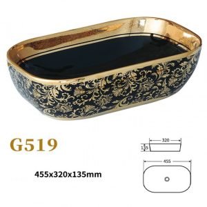 Lavoar Ceramic Premium, Oval Gold -Negru,46cm Elit's