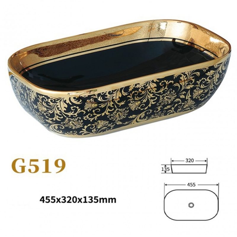 Lavoar Ceramic Premium, Oval Gold -Negru,46cm Elit's