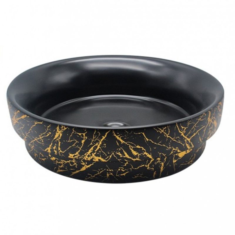 esn 736-1000x1000h Lavoar Ceramic Premium, Rotund Negru-Gold 40cm Elit's