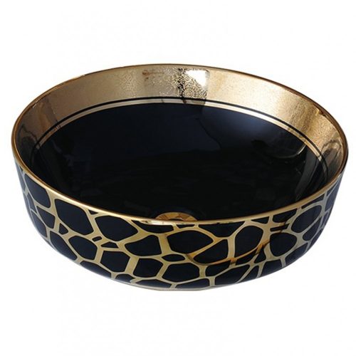Lavoar Ceramic Premium, Rotund Gold -Negru,41cm Elit's