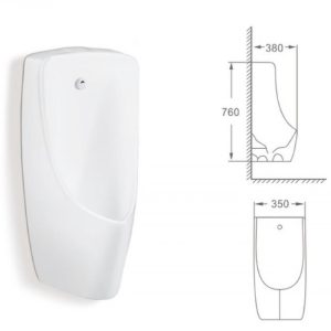 235-1000x1000h Pisoar Suspendat cu Senzor, din Ceramică, Alb – 350×380×760 mm