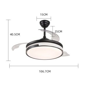 410-4 Lustră LED cu Ventilator Retractabil, 3 Tonuri de Lumină, Motor Cupru, Temporizare și Telecomandă, Negru Elit's