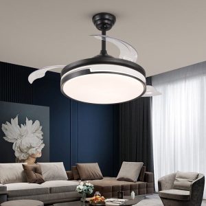 410-5 Lustră LED cu Ventilator Retractabil, 3 Tonuri de Lumină, Motor Cupru, Temporizare și Telecomandă, Negru Elit's