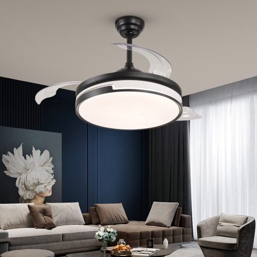 Lustră LED cu Ventilator Retractabil, 3 Tonuri de Lumină, Motor Cupru, Temporizare și Telecomandă, Negru Elit's