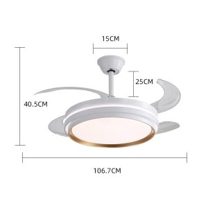 417-1 Lustră LED cu Ventilator Retractabil, 3 Tonuri de Lumină, Motor Cupru, Temporizare și Telecomandă, Alb Elit's