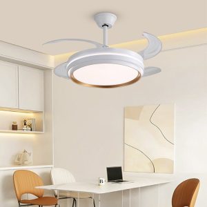 417-2 Lustră LED cu Ventilator Retractabil, 3 Tonuri de Lumină, Motor Cupru, Temporizare și Telecomandă, Alb Elit's